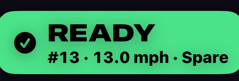 The capture banner: Ready, shot 13, 13.0 mph, spare.